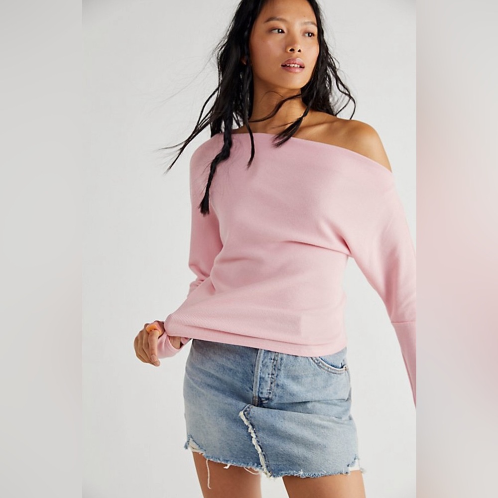 Free People We the Free Fuji Off the Shoulder Thermal Top - Pink Sky
